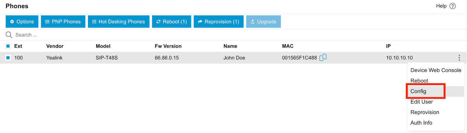 CDATA[ в шаблоне.
Общие правила при настройке шаблонов
-
При серьёзных изменениях может потребоваться Factory Reset телефона и provision напрямую с новым шаблоном.
-
Избегайте дублирования одних и тех же инструкций.
-
Для вопросов по provisioning обращайтесь к документации производителя телефона, а не в поддержку 3CX.
-
Если меняете параметр на значение по умолчанию, не удаляйте параметр, а явно задайте значение.
-
Не изменяйте
ua="XXXXX"в определении модели. -
При сомнениях — консультируйтесь с производителем телефона.
-
После внесения изменений перезапустите Management Console и проведите reprovision телефонов.
-
Все телефоны, использующие один шаблон, обновятся при следующем цикле provision (обычно в течение 24 часов).
Проверка изменений
-
Подключённые к 3CX телефоны отображаются на странице Phones в Admin Console.
-
Выберите Config в меню телефона, чтобы увидеть конфигурацию, которая будет применена при следующем provisioning.
![Admin-Console-Select-Config-avaonly